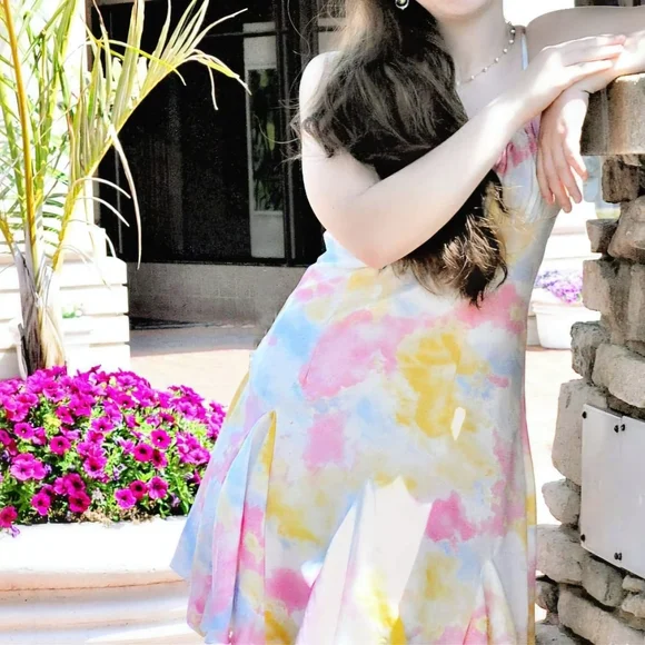 Multicolor Asymmetrical Spaghetti Strap Dress - Picture 9 of 16